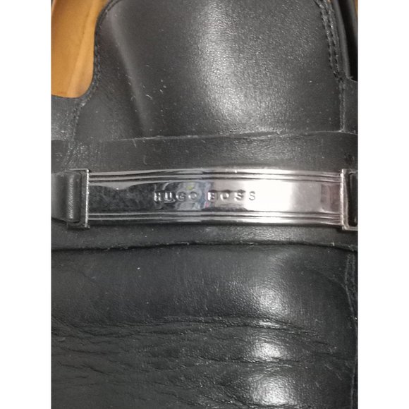 Hugo Boss Black 12 Leather Business Casual Occasion Slip On Logo Loafer Shoes